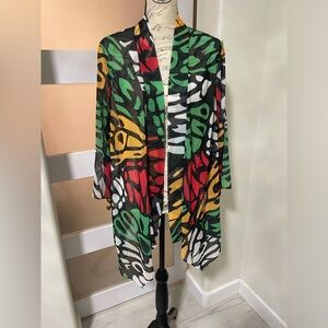 Travel Elements Womens SZ L Sheer Cardigan Kimono EUC